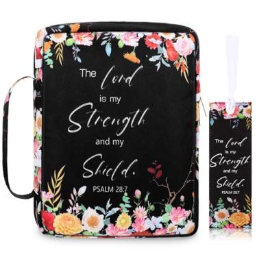 Imagem de Laumoi Capa bíblica floral com alça e bolso traseiro com zíper 25,4 cm, bolsa bíblica feminina com marcador de livro, estojo portátil para estudo da Bíblia, atividades ao ar livre, diário (menos flor)