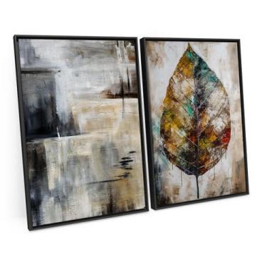 Imagem de Quadro Moderno Abstrato Pinceladas Em Cinza Par Folha Seca - Bimper Qu