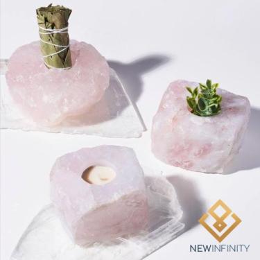 Imagem de Porta Vela Quartzo Rosa Pedra Bruta Cristal Natural - Infinity, Rosa