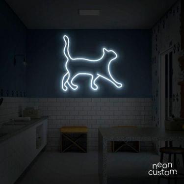 Imagem de luminaria letreiro Neon Led Gato 35x30 luminoso decoração p/ selfie - 