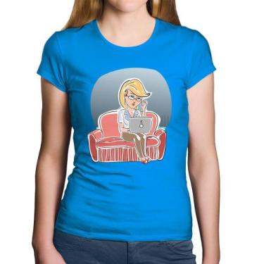 Imagem de Baby Look Algodão Home Office - Foca na Moda, Azul, M