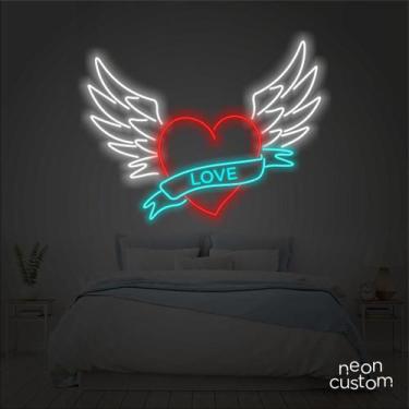 Imagem de painel letreiro led Neon Coraçao de Asas decoracao festa bar - Neon Cu