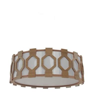 Imagem de Plafon Ripado Diamante Redondo 50x50cm 5 luzes Freijó - Casa Ilumina