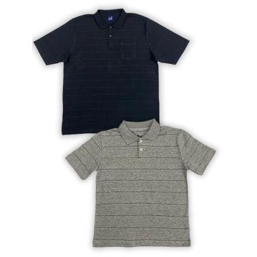 Imagem de KIT Masculino 2 Peças - Camisa Polo Listrada Preto e Camisa Polo Listr