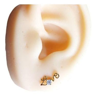 Imagem de Brinco Infantil Love Pedra Zirconia Dourado 2 Furo F Ouro 18 - De Cast