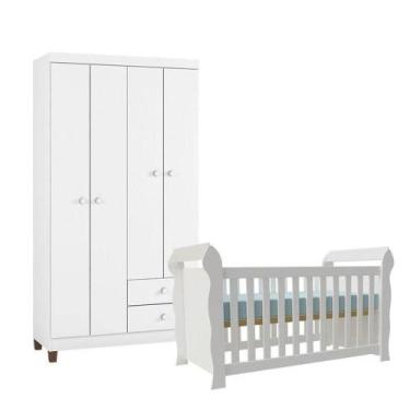 Imagem de Berço Americano Lara E Guarda Roupa Ternura Baby 4 Portas Branco Brilh