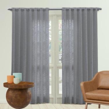 Imagem de Cortina Linho Premium 290X250 Com Ilhós Cromado - Grafite - Admirare