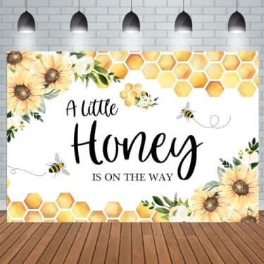 Imagem de Aperturee Pano de fundo para chá de bebê de 1,5 x 0,9 m, um pouco de mel está a caminho, girassol, doce, abelha, fotografia de fundo, revelação de gênero, decoração de festa, cabine fotográfica,