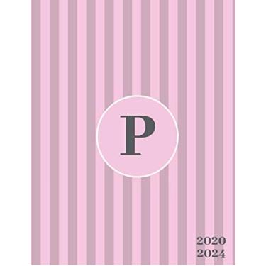 Imagem de 2020-2024: Initial Monogram Letter P Five 2020-2024 Five Year Planner 60 Months Calendar View. Classic 5 Year Calendar, Organizer, Agenda, Gratitude Journal and Notebook - Pink & Gray Stripe