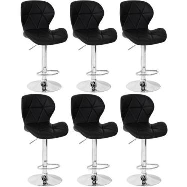 Imagem de Kit 06 Banquetas Slim Estofada Giratória com Regulagem de Altura - Pre
