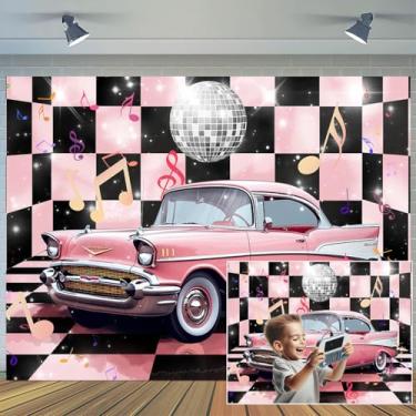Imagem de Decoração de festa retrô 1,9 x 1,5 m anos 50 cenário retrô rock roll jantar festa pano de fundo decoração carro 50s cosplay formatura fotografia clássica anos 1950 bebê aniversário bandeira bolo