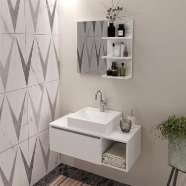 Imagem de Gabinete de Banheiro Suspenso Branco com Cuba e Espelho Mármore Branco TecnoMobili