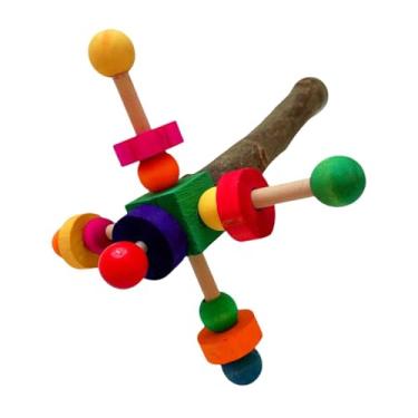 Imagem de Generic Blocos de construção coloridos, de vara, moinho de vento giratório, de madeira engraçado, pássaro multiuso, em pé, poleiro para