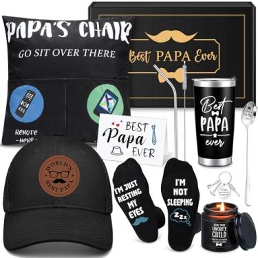 Imagem de VitalCozy 9 peças de presentes de papai da filha e filho, inclui fronha de aço inoxidável, colher, chaveiro, meias, chapéu, cartão de presente, vela perfumada e caixa de presente para pai, dia dos