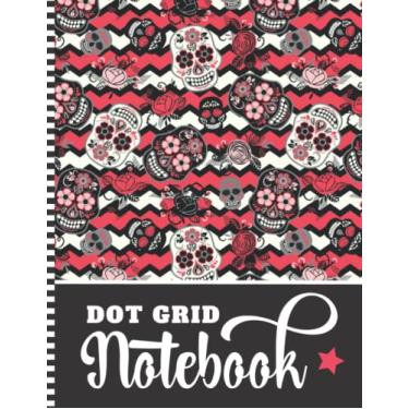 Imagem de Dot Grid Notebook: Large 8.5x11 Journal / 400 Dotted Pages (200 Sheets) / With Blank Index & Page Numbers/Sketching - Note Taking Gift For Creative ... Pink White Black Sugar Skull - Art Pattern