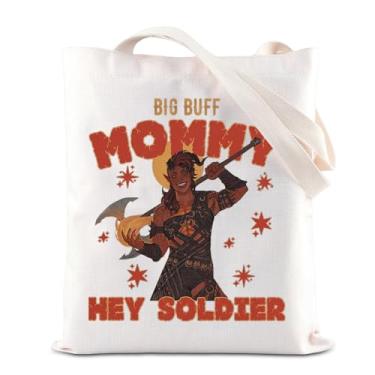 Imagem de KUIYAI Sacola BG3 inspirada em Karlach Karlach Merch Handle Bag BG3 RPG Gamer Gift Big Buff Mommy Hey Soldier Gift, Bigbufftotes, 14.9 x 13.7 x 10.6 inches