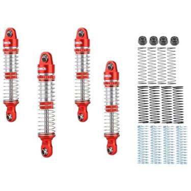 Imagem de RCAWD Amortecedores de furo a furo de 50 mm TRX4M preenchidos com óleo e porca de trava de roda para atualizações de choque dianteiro traseiro 1/18 TRX4-M parte vermelha