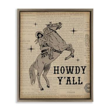 Imagem de Stupell Industries Howdy Y'all Vintage Newspaper Framed Floater Canvas Wall Art Design por Daniela Santiago, Moldura flutuante marrom, 43 x 53 cm
