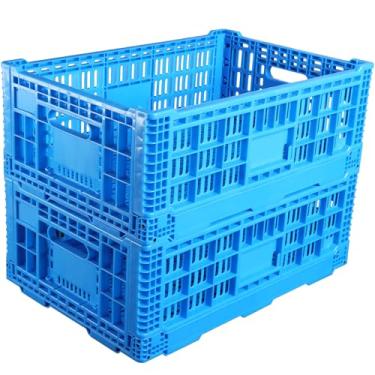 Imagem de Caixa de Armazenamento Dobrável Container, Caixa de Plástico de Transferência de 52 Litros para Serviços Pesados, Caixas de Leite Azuis para Armazenamento de Vários Itens Em Trânsito (2)