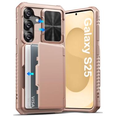 Imagem de ATATOO Capa para Samsung Galaxy S25 com porta-cartões (loja de 3 a 5 cartões) [bloqueio RFID] e capa de lente deslizante, proteção de nível militar, capa carteira protetora de silicone para Galaxy S25