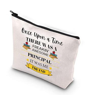 Imagem de Presente principal de agradecimento Once Upon A Time There Was A Freakin' Awesome Bolsa de maquiagem com zíper principal, Bege, Once Upon Principal
