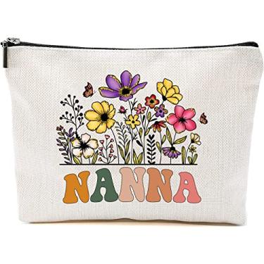 Imagem de Bolsas de maquiagem Nanna Wildflowers para o Dia das Mães - Sacos de presente de flores de Nanna - Presentes de aniversário para mãe avó - Bolsa de cosméticos de viagem para aniversário, Branco,