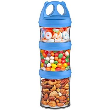 Imagem de BeneLabel Potes de Lanche 3 Peças Twist Lock Recipientes Empilháveis Viagem, Recipiente de Viagem de Fórmula para Armazenar Leite, Proteína Em Pó, Lanches, Itens de Viagem, Sem Bpa (Azul, 28Oz)