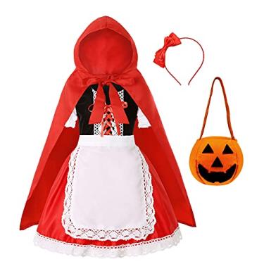Imagem de Viyorshop Fantasia de Chapeuzinho Vermelho para Meninas Fantasia de Dia das Bruxas 3-10 anos (5-6 anos)