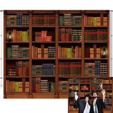 Imagem de Caaerttply Pano de fundo de madeira para fotografia biblioteca vintage estante de madeira pano de fundo de fotos 3 x 2,4 m coleção de livros escritório videoconferência formatura decoração de festa fundo adereços artísticos adultos