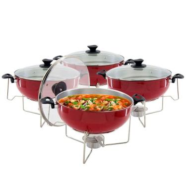 Imagem de Kit 4 Rechaud Vermelho A Álcool Com Tampa De Vidro 6,5l