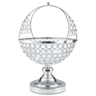 Imagem de kehail Suporte de tigela de doces de cristal, suporte decorativo de fruteira, enfeite de cesta de flores, decoração de casa, para exibir frutas ou flores artificiais, centro de mesa (prata, G)