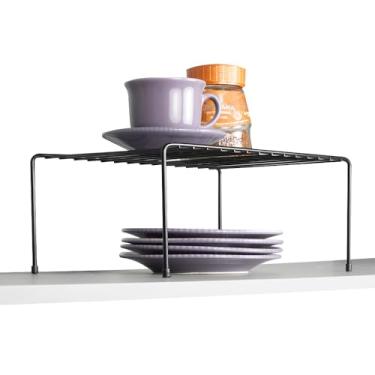 Imagem de Prateleiras Divisora de Prato Organizador de Armário Cozinha Vários Modelos Resistente em Aço Preto Branco Quadrado, de Canto Duplo p/Armários, Duplo Fiver (Preto, Prateleira M)