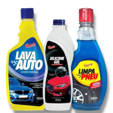 Imagem de Kit Limpeza Automotiva Completa Shampoo Silicone Pretinho para Carro e