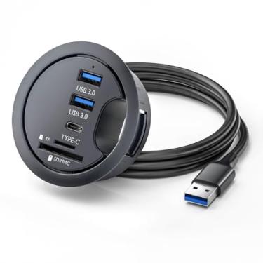 Imagem de CY Hub USB 3.0 SD TF USB-C 2 portas USB 60 mm divisor de ilhós de mesa leitor de cartão micro-SD para PC desktop