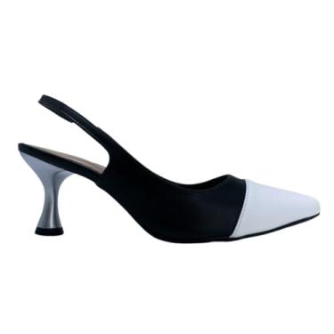 Imagem de Scarpin Bicolor Aberto Atrás Salto Fino Confort 191 (Branco, BR, Adulto, Numérico, 36)