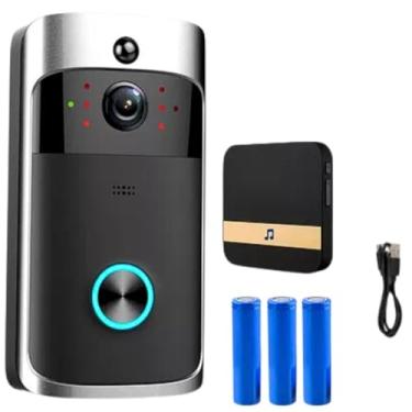 Imagem de Campainha Inteligente com Câmera WiFi, Interfone Sem Fio, Visão Noturna, Inclui Baterias e Receptor