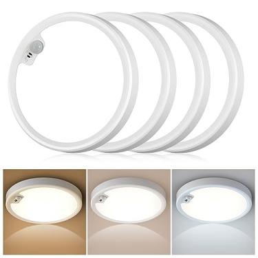 Imagem de KEPLUG Pacote Com 4 Luminárias De Teto Embutidas Com Fio, Luz De Teto Com Sensor De Movimento 18 W/1600 Lm, Luz Com Sensor De Movimento Interna Para Escada, Armário, Varanda, Corredor, Lavanderia, L