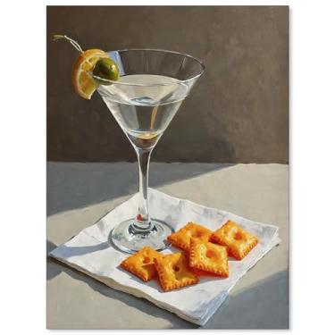 Imagem de Arte de parede em tela de martini e biscoitos de queijo moderno pôster de carrinho de bar vintage estampas estéticas de sala de coquetel decoração de parede de bebida alcoólica para restaurante