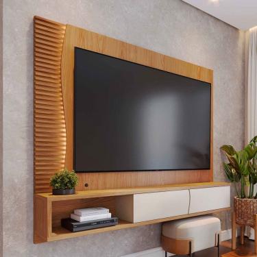 Imagem de Painel para TV Até 65 Polegadas Egeu 2 Portas Ripado com Led Freijó/Off White Matte - Colibri