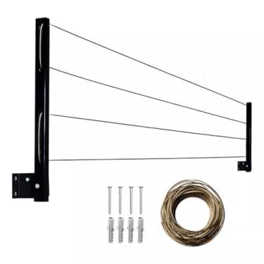 Imagem de Varal Reforçado Retrátil Parede Alumínio Preto KIT COMPLETO+AÇO 400cm*50cm