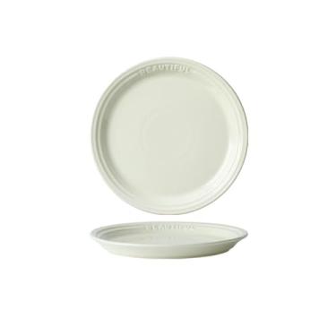 Imagem de Pratos de cerâmica de artesanato em relevo branco trufa, pratos simples, utensílios de mesa domésticos coloridos sob o esmalte - prato raso de 20 cm