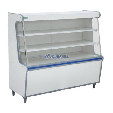 Imagem de Balcão Vitrine Expositor Seco Artlux 1,20m Branco Com Faixa Azul Pé