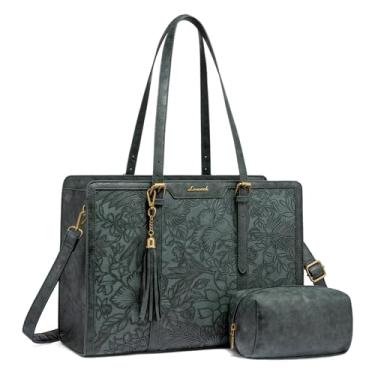 Imagem de LOVEVOOK Bolsa feminina de couro vintage para laptop de 39.6 cm bolsa de computador de grande capacidade com bolsa clutch para trabalho, Verde em relevo, 15.6 inch, Vintage