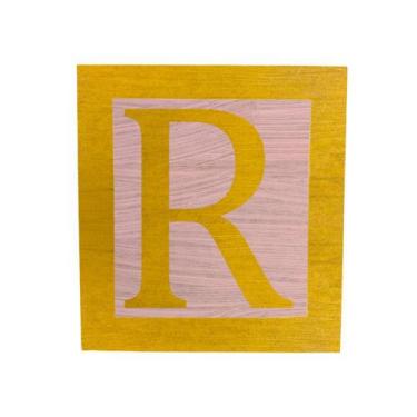 Imagem de Cubo Rosa Letra Amarela com Aplique Festa Chá de Bebê Decoração 8x8x8 