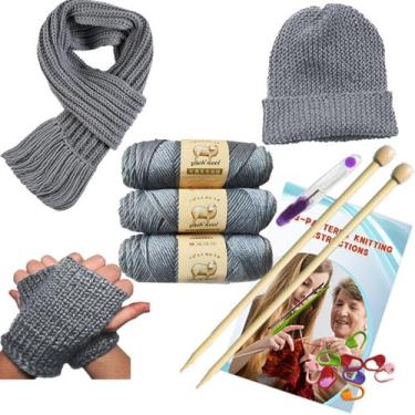 Imagem de Kit de tricô Kaaper para iniciantes, adultos e crianças, cinza