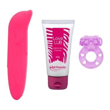 Imagem de Kit Vibrador Feminino Golfinho Ponto G Anel Peniano Lubrificante Neutr