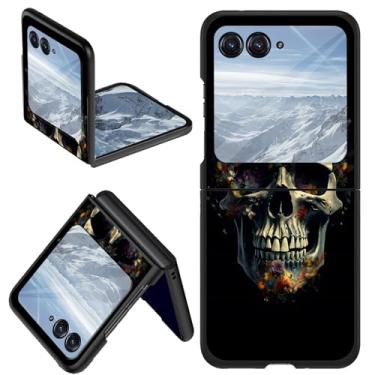 Imagem de DHYYDSQZ Capa para Motorola Moto Razr 2024 - Design de flores de arte de caveira, capa protetora rígida fina antiarranhões e à prova de choque para Razr 50 5G