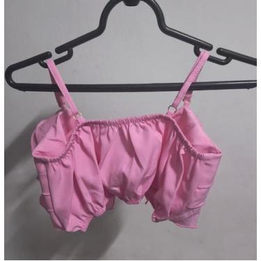 Imagem de Cropped Feminina Com Elastico Moda Gringa Manga Curta Amarar frente to