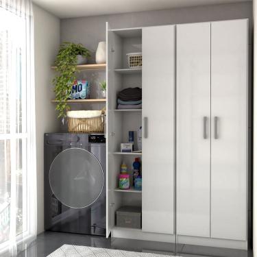 Imagem de Armário Multiuso Malta 4 Portas 8 Prateleiras Branco Brilho - Panorama Móveis