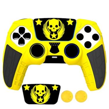 Imagem de Capa protetora de borracha de silicone para controle PS5 com adesivo touchpad para capa de controle PS5 (preto e amarelo)